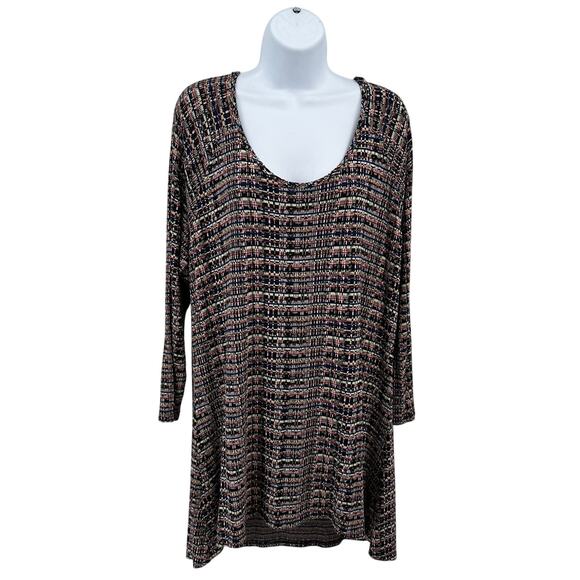 Tianello Tunic Top Womens XL Multicolor Striped Livia 3/4 Sleeve Scoop Neck Knit - Picture 1 of 7
